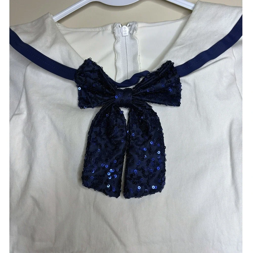 Weissman Bon Voyage Kids Large LC‎ Sailor Dance Leotard Costume Sequin Bow Navy